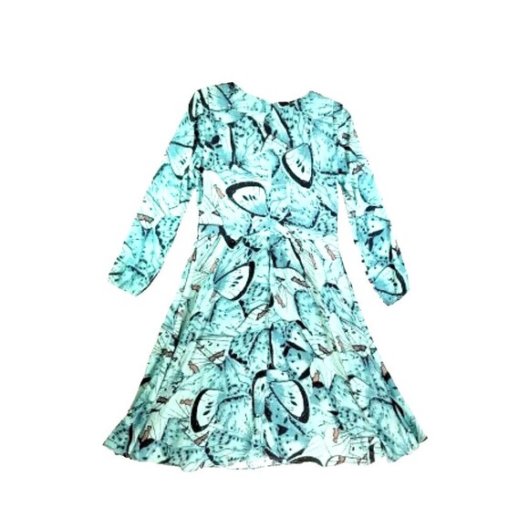 eShakti Women's Turquoise Print Sheath Midi Dress Sz Large 12 Long Sleeves - Picture 5 of 11